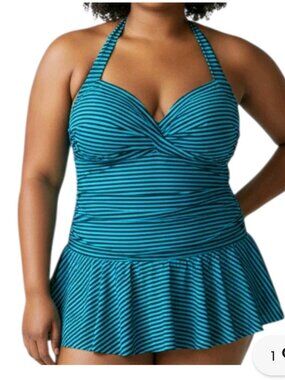 Suddenly Slim Catalina Swimsuit Plus-Size 3x 22/24 Navy Blue Striped Retro